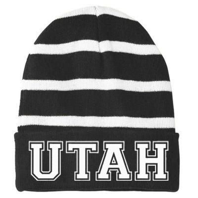 College U.N.I.V.E.R.S.I.T.Y Style Utah Sport Striped Beanie with Solid Band