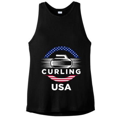 Curling Usa Support Flag Curl Clean Ladies PosiCharge Tri-Blend Wicking Tank