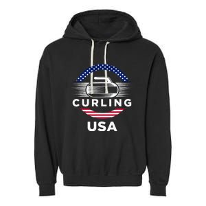 Curling Usa Support Flag Curl Clean Garment-Dyed Fleece Hoodie