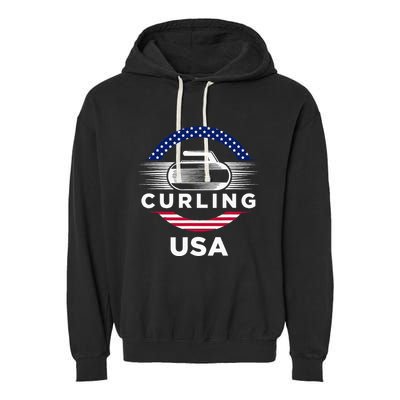 Curling Usa Support Flag Curl Clean Garment-Dyed Fleece Hoodie