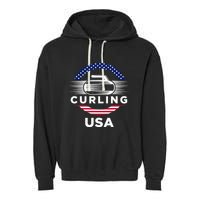 Curling Usa Support Flag Curl Clean Garment-Dyed Fleece Hoodie