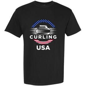 Curling Usa Support Flag Curl Clean Garment-Dyed Heavyweight T-Shirt