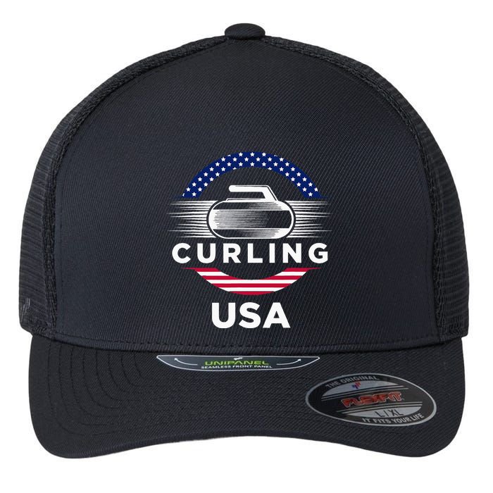 Curling Usa Support Flag Curl Clean Flexfit Unipanel Trucker Cap