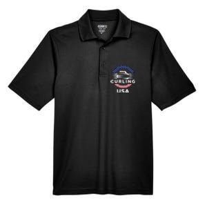 Curling Usa Support Flag Curl Clean Men's Origin Performance Pique Polo