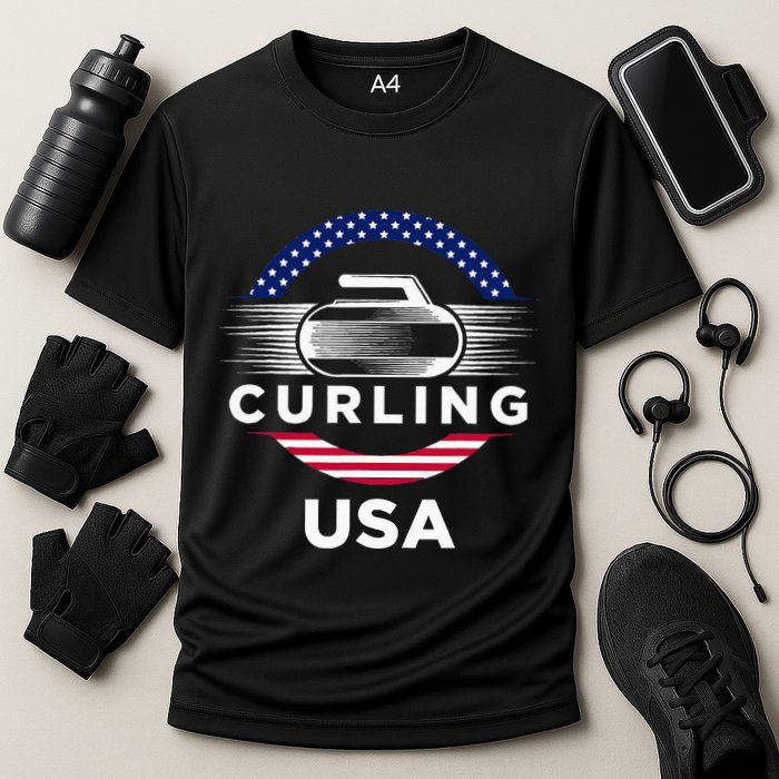 Curling Usa Support Flag Curl Clean Performance Shirt