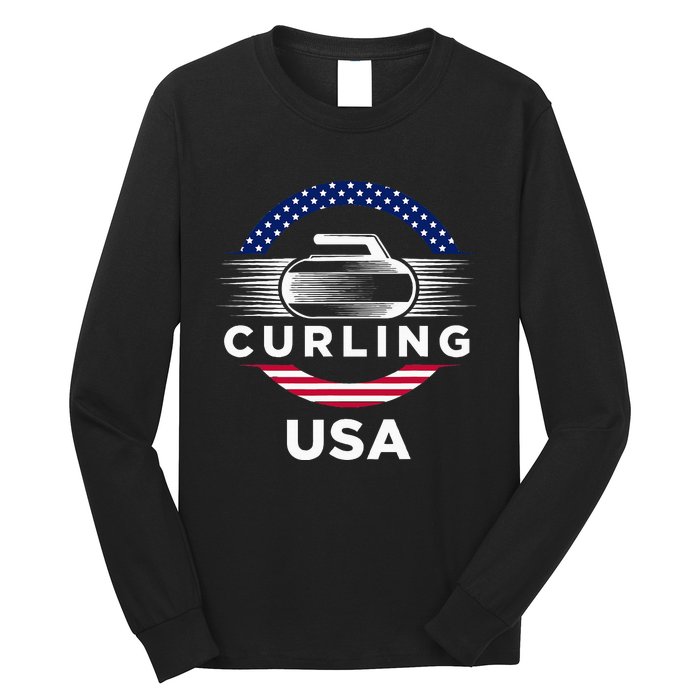 Curling Usa Support Flag Curl Clean Long Sleeve Shirt