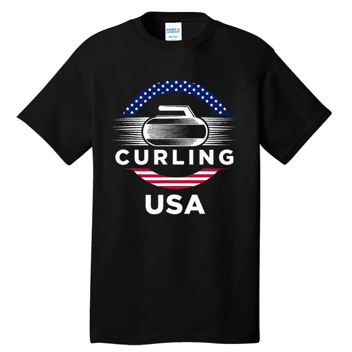 Curling Usa Support Flag Curl Clean Tall T-Shirt