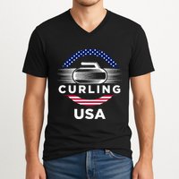Curling Usa Support Flag Curl Clean V-Neck T-Shirt