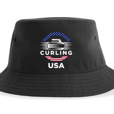 Curling Usa Support Flag Curl Clean Sustainable Bucket Hat