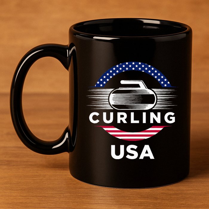 Curling Usa Support Flag Curl Clean 11oz C Handle Ceramic Mug