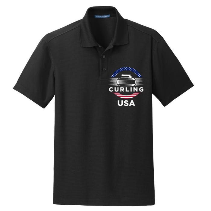 Curling Usa Support Flag Curl Clean Dry Zone Grid Polo