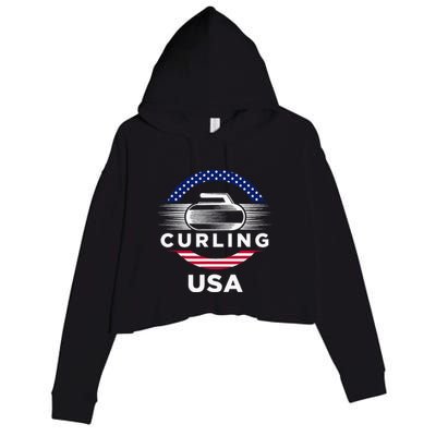 Curling Usa Support Flag Curl Clean Crop Fleece Hoodie