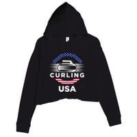 Curling Usa Support Flag Curl Clean Crop Fleece Hoodie