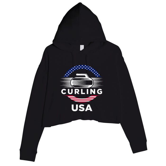Curling Usa Support Flag Curl Clean Crop Fleece Hoodie