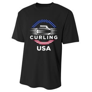 Curling Usa Support Flag Curl Clean Performance Sprint T-Shirt