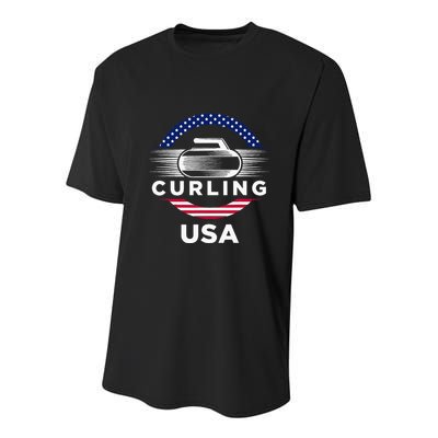 Curling Usa Support Flag Curl Clean Youth Performance Sprint T-Shirt