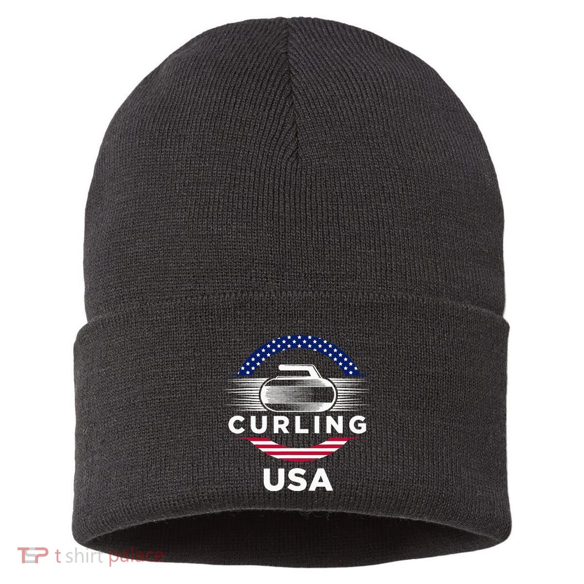 Curling Usa Support Flag Curl Clean Sustainable Knit Beanie
