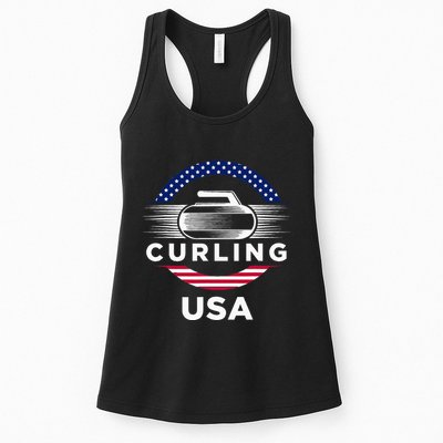 Curling Usa Support Flag Curl Clean Womens Tank Top