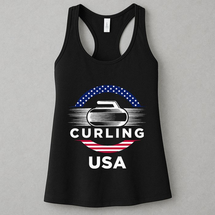 Curling Usa Support Flag Curl Clean Womens Tank Top