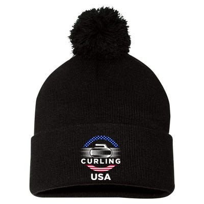 Curling Usa Support Flag Curl Clean Pom Pom 12in Knit Beanie