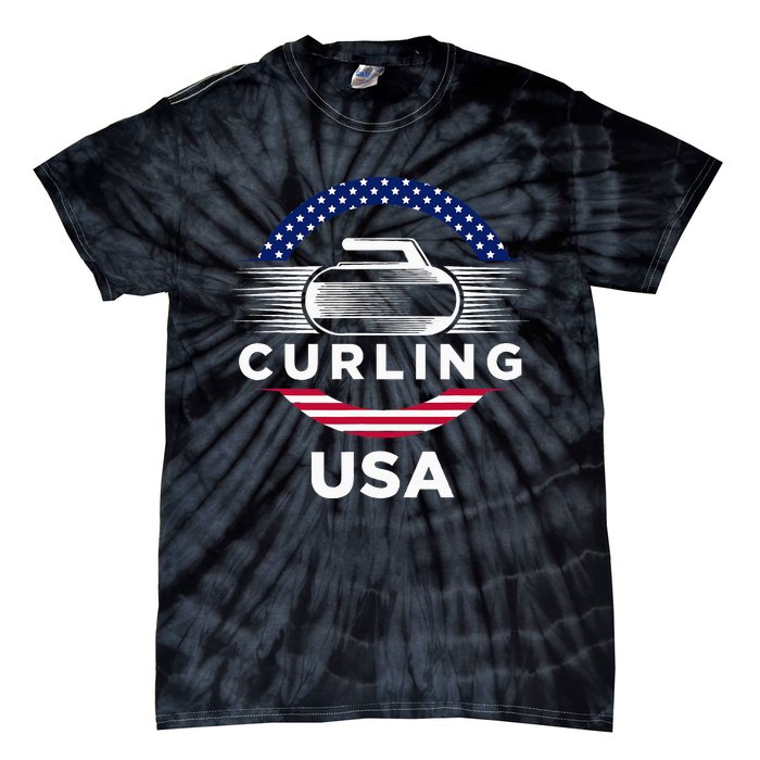 Curling Usa Support Flag Curl Clean Tie-Dye T-Shirt