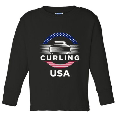 Curling Usa Support Flag Curl Clean Toddler Long Sleeve Shirt