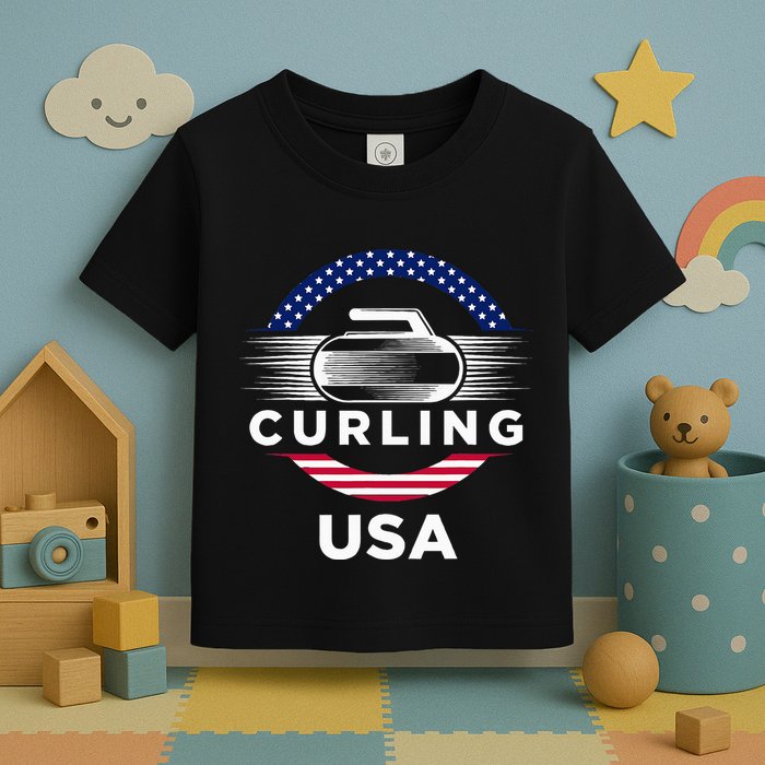 Curling Usa Support Flag Curl Clean Toddler T-Shirt