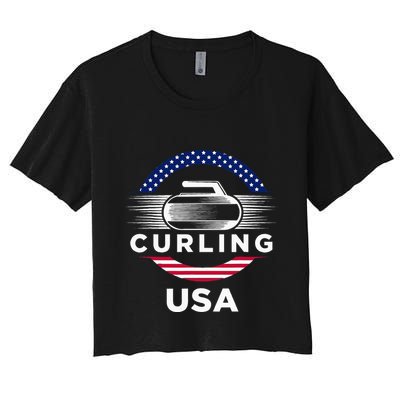 Curling Usa Support Flag Curl Clean Crop Top