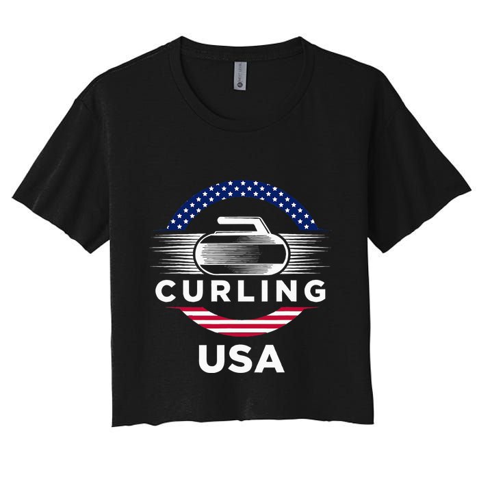 Curling Usa Support Flag Curl Clean Crop Top