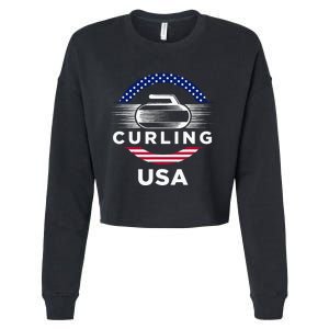 Curling Usa Support Flag Curl Clean Cropped Pullover Crew