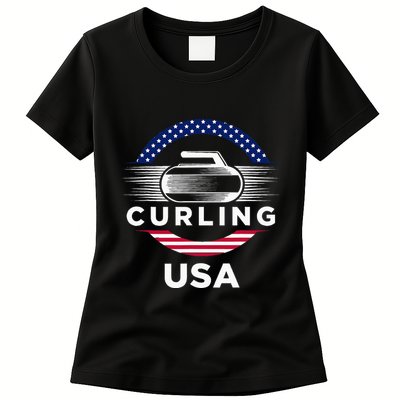 Curling Usa Support Flag Curl Clean Womens T-Shirt