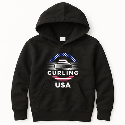 Curling Usa Support Flag Curl Clean Kids Hoodie
