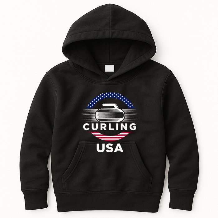 Curling Usa Support Flag Curl Clean Kids Hoodie