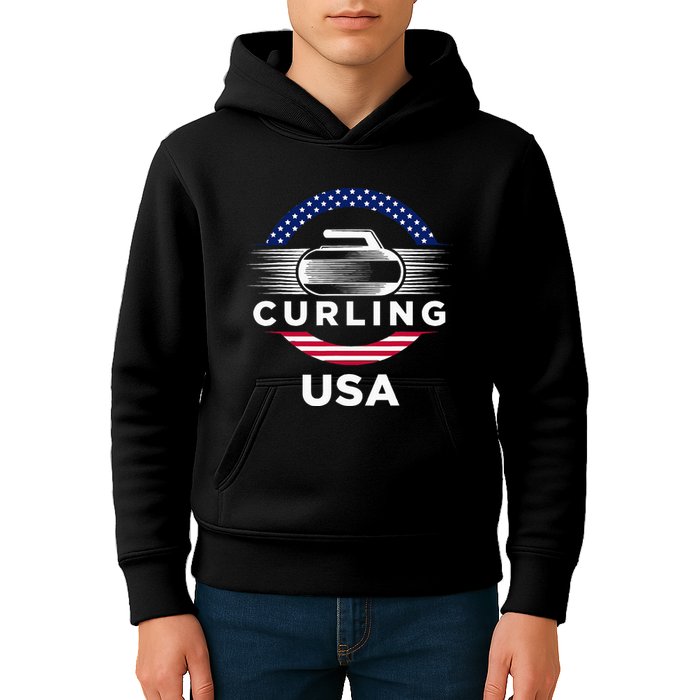 Curling Usa Support Flag Curl Clean Kids Hoodie