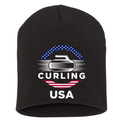 Curling Usa Support Flag Curl Clean Short Acrylic Beanie