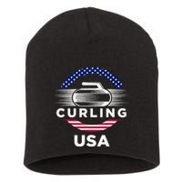 Curling Usa Support Flag Curl Clean Short Acrylic Beanie