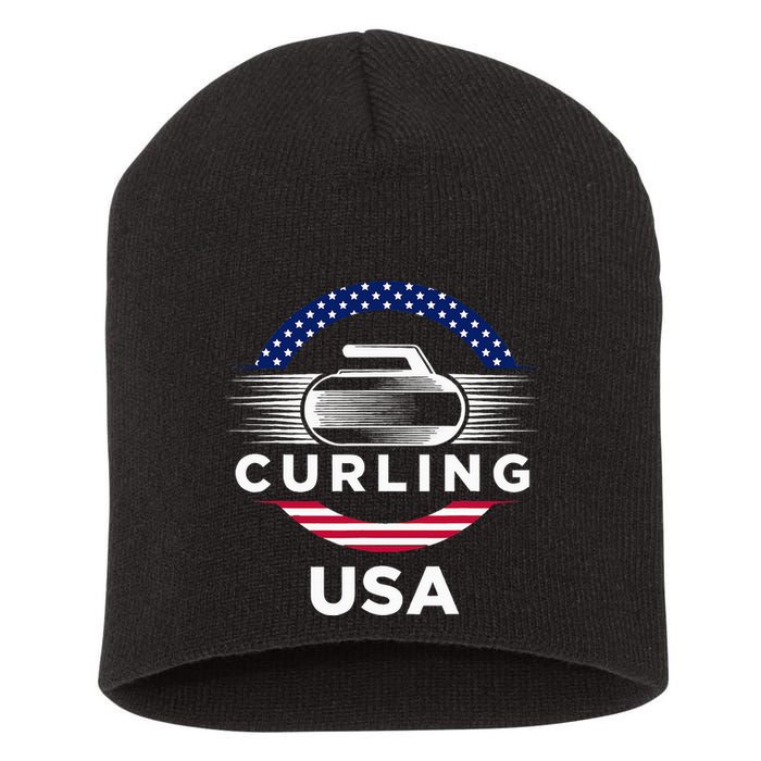 Curling Usa Support Flag Curl Clean Short Acrylic Beanie