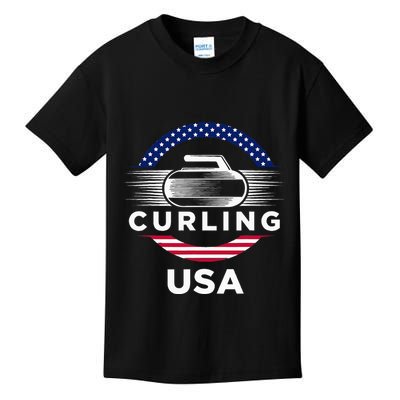 Curling Usa Support Flag Curl Clean Kids T-Shirt