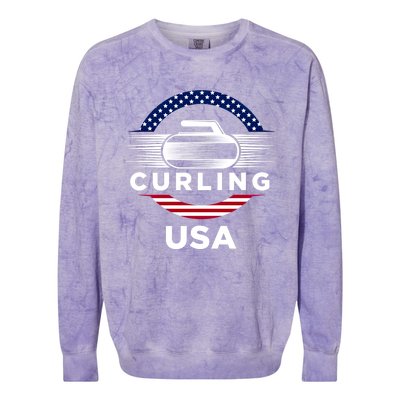 Curling Usa Support The Team Gift Usa Flag Curl Clean Cool Gift Colorblast Crewneck Sweatshirt