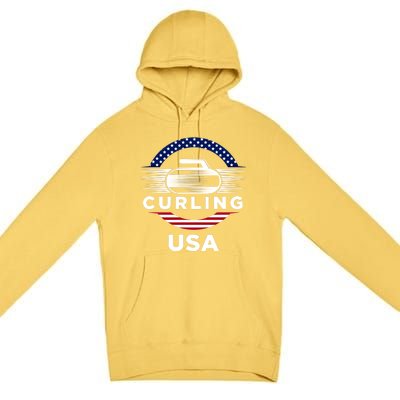 Curling Usa Support The Team Gift Usa Flag Curl Clean Cool Gift Premium Pullover Hoodie