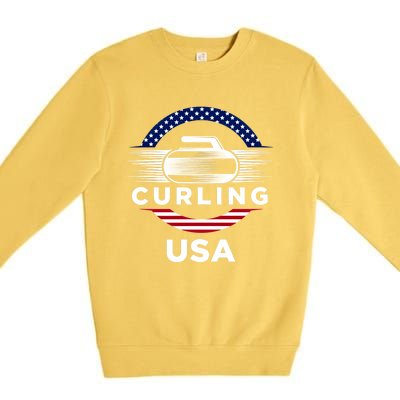 Curling Usa Support The Team Gift Usa Flag Curl Clean Cool Gift Premium Crewneck Sweatshirt