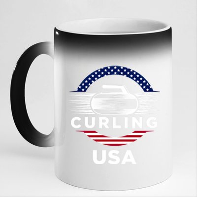 Curling Usa Support The Team Gift Usa Flag Curl Clean Cool Gift 11oz Black Color Changing Mug