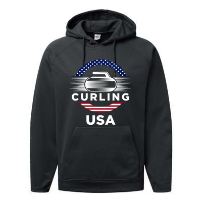 Curling Usa Support The Team Gift Usa Flag Curl Clean Cool Gift Performance Fleece Hoodie