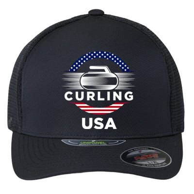 Curling Usa Support The Team Gift Usa Flag Curl Clean Cool Gift Flexfit Unipanel Trucker Cap