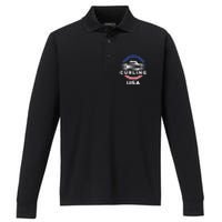 Curling Usa Support The Team Gift Usa Flag Curl Clean Cool Gift Performance Long Sleeve Polo