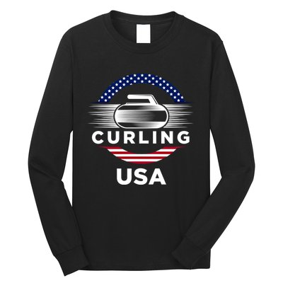 Curling Usa Support The Team Gift Usa Flag Curl Clean Cool Gift Long Sleeve Shirt