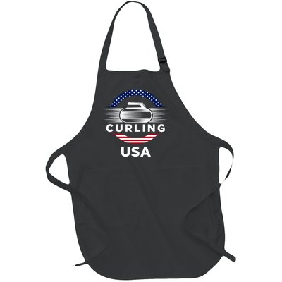 Curling Usa Support The Team Gift Usa Flag Curl Clean Cool Gift Full-Length Apron With Pockets