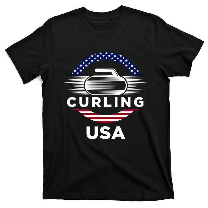 Curling Usa Support The Team Gift Usa Flag Curl Clean Cool Gift T-Shirt