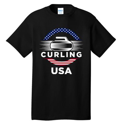 Curling Usa Support The Team Gift Usa Flag Curl Clean Cool Gift Tall T-Shirt