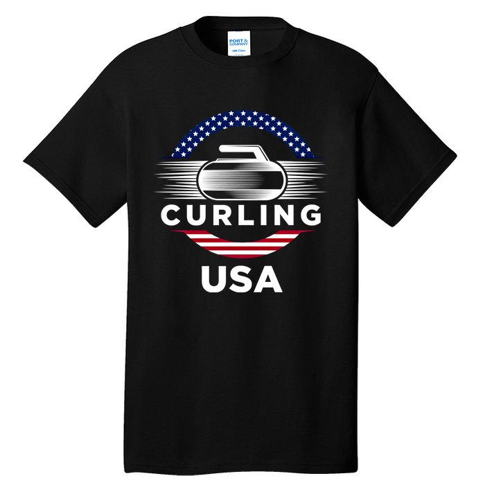 Curling Usa Support The Team Gift Usa Flag Curl Clean Cool Gift Tall T-Shirt